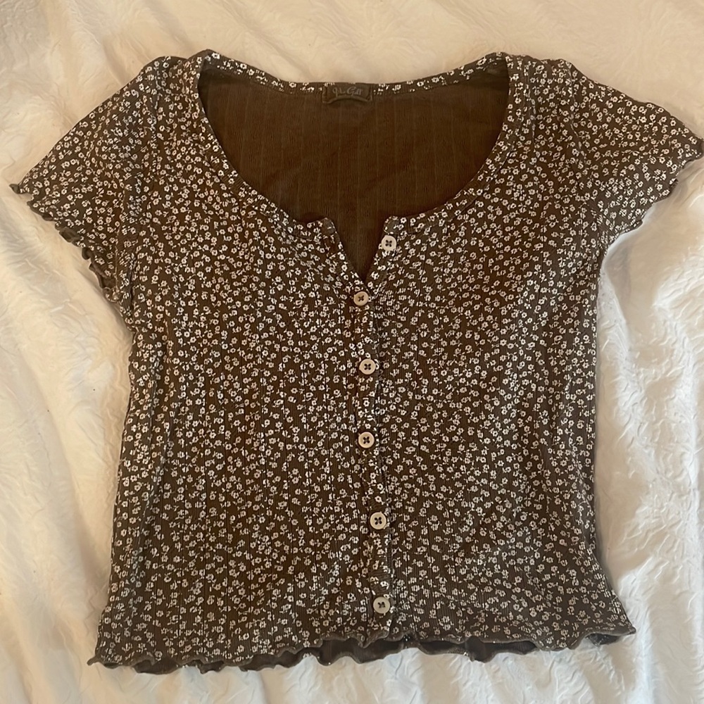 Brandy Melville Crop Floral Button Top